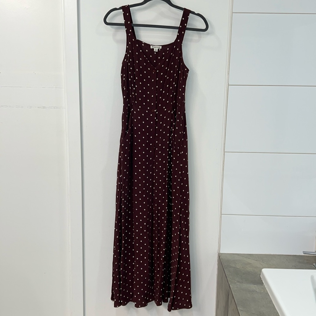 Whistles Maroon, White Polka Dotted, Maxi Dress. Size 4 Or 6 (Brand Runs Small)